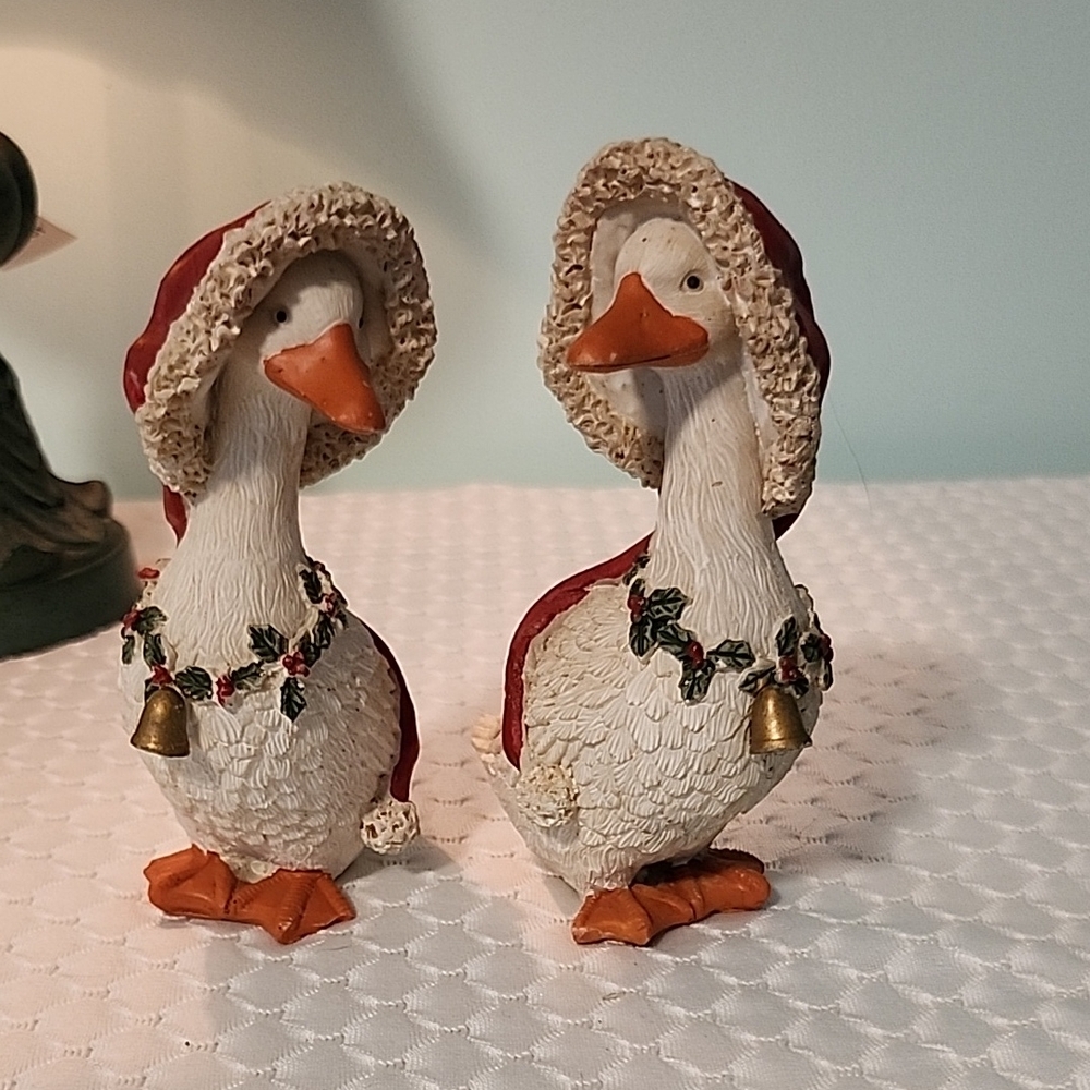 Vintage Pair Of Folk Art Resin Holiday Ducks